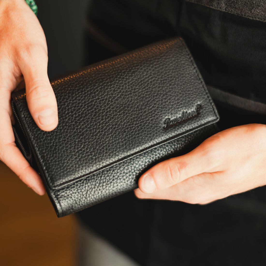 Black Horeca Leather Wallet | Velcro Closure | Classic Line | 17x11.5x3.5 cm