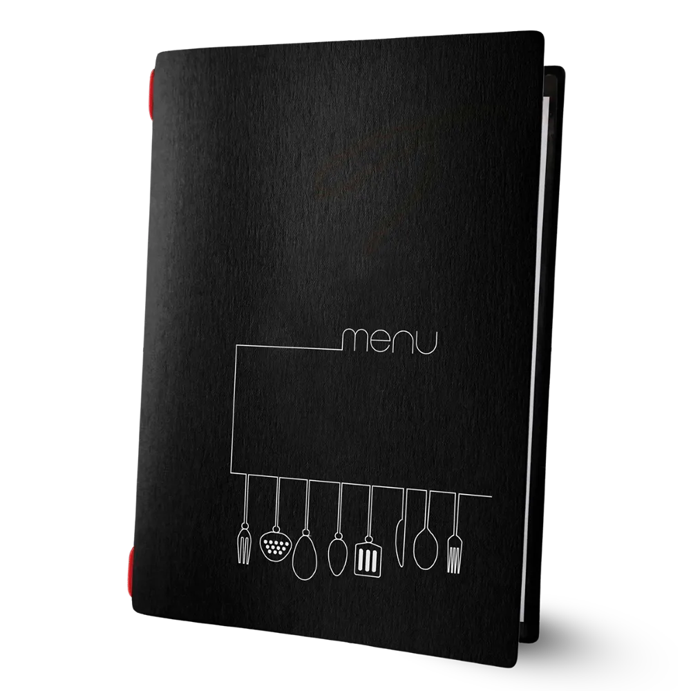 Porte-menu noir avec impression | 17 modèles