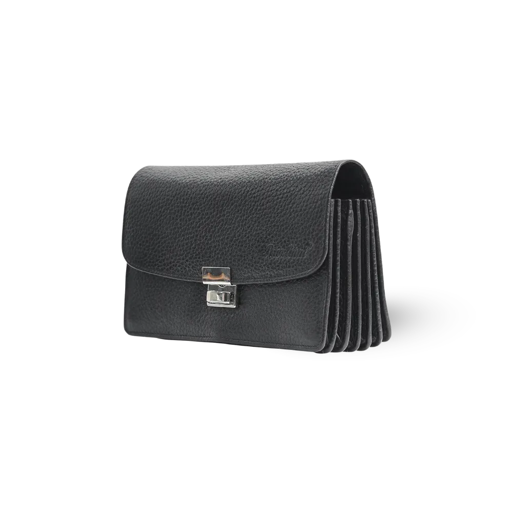 Portefeuille de serveur en cuir noir à trois loquets | Cuir | Ligne Classique | 17x13x3,5 cm