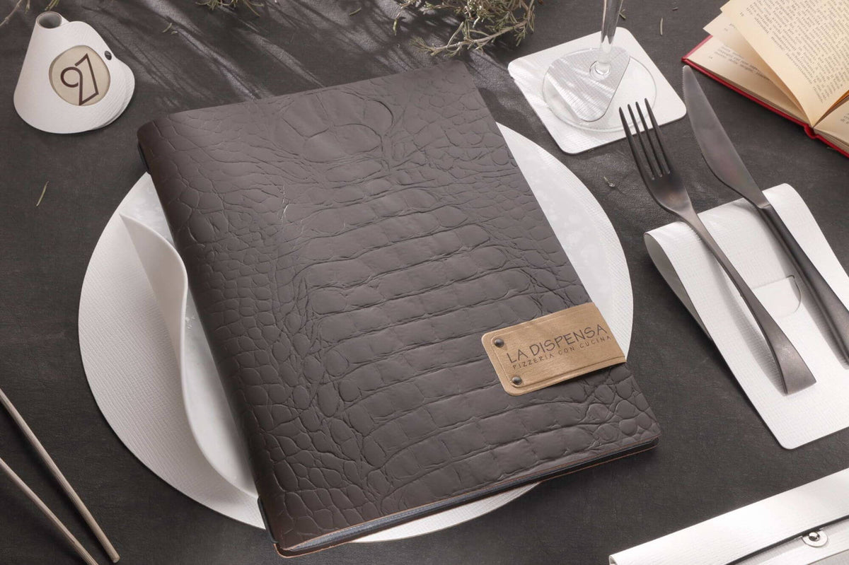 Livre de menus de restauration en cuir recyclé avec enveloppes | 5 couleurs