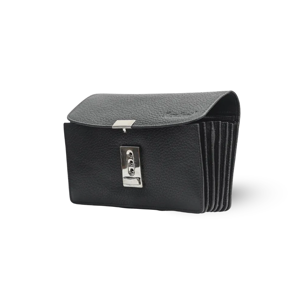 Portefeuille de serveur en cuir noir à trois loquets | Cuir | Ligne Classique | 17x13x3,5 cm